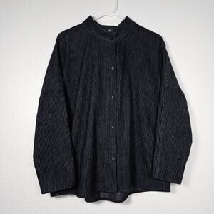 Oska Black Corduroy Blouse Stand Collar Pockets Long Sleeve Size 1 US 8 Oversize